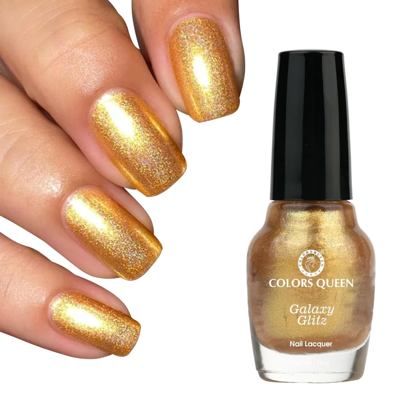 Colors Queen Galaxy Glitz Nail Lacquer | Glossy Nail Polish | Long Lasting | Chip Resisting Formula, Effortless Application | Vegan and Cruelty Free (115 - Sibrian Shimmer, 17ml) - Thumbnail 2